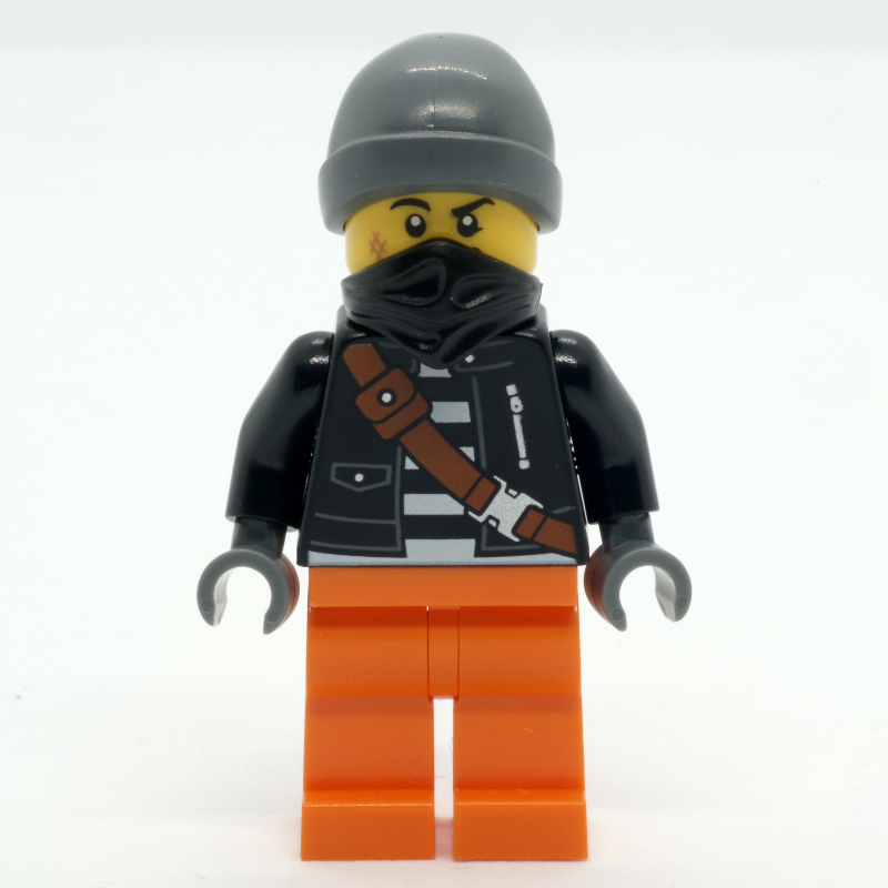 LEGO Crook, Black Jacket, Orange Legs, Black Bandana, Dark Bluish Gray Hat (fig-002092)