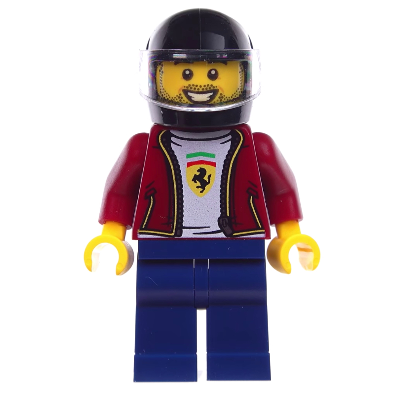 LEGO Race Driver, Dark Red Torso, Dark Blue Legs, Black Helmet (fig-002108)