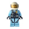 Policeman, Black Vest with Badge and Pouches over Bright Light Blue Shirt, White Helmet with Visor