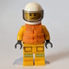 Fireman, Bright Light Orange Fire Suit, White Helmet with Visor, Orange Life Vest