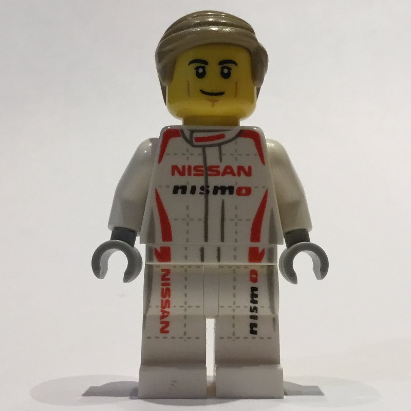 LEGO Race Driver, White Torso, White Legs, Red Helmet, Nissan (fig-002122)