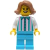 Woman, Shirt with White and Dark Turquoise Stripes, White Legs, Medium Nougat Hair