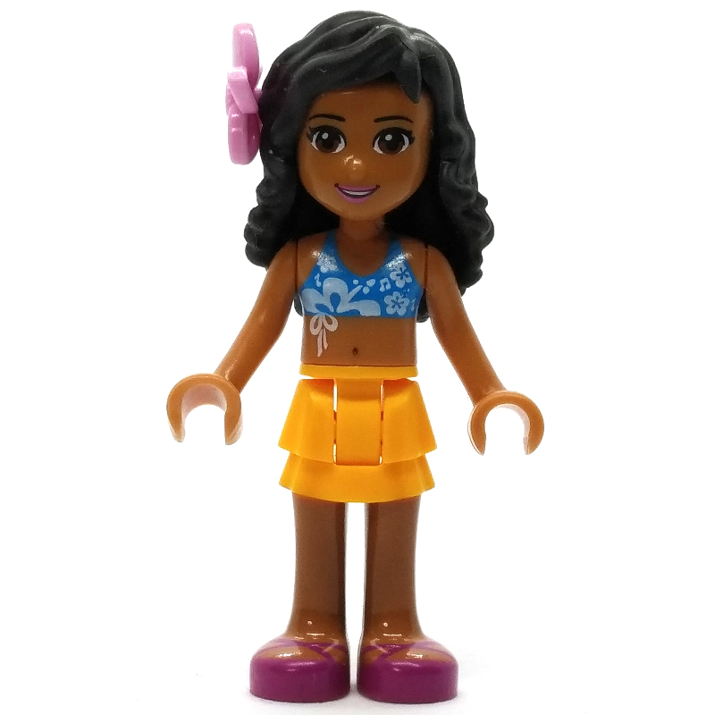 LEGO Kate - Medium Azure Bikini, Bright Light Orange Skirt, Flower (fig-002391)