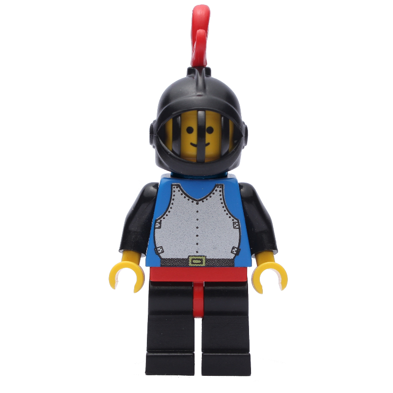 LEGO Knight (Breastplate on Blue) - Black Legs, Black Helmet, Red Plume, Plastic Cape (fig-002479)