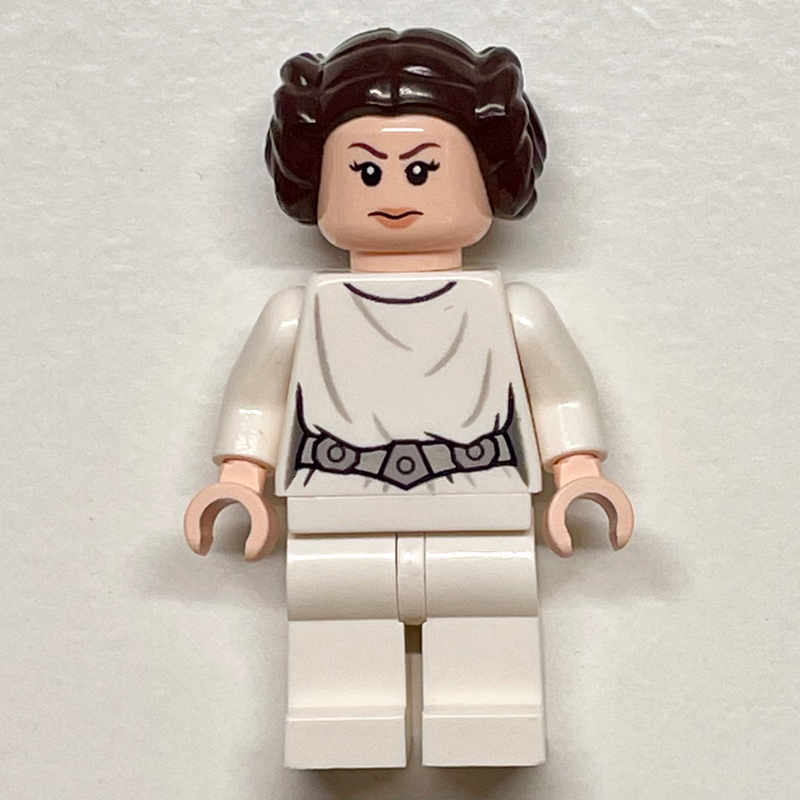 LEGO Princess Leia, White Robe, Dark Brown Hair, Decorative Belt, Dual Sided Head Closed Mouth / Smile (fig-002522)