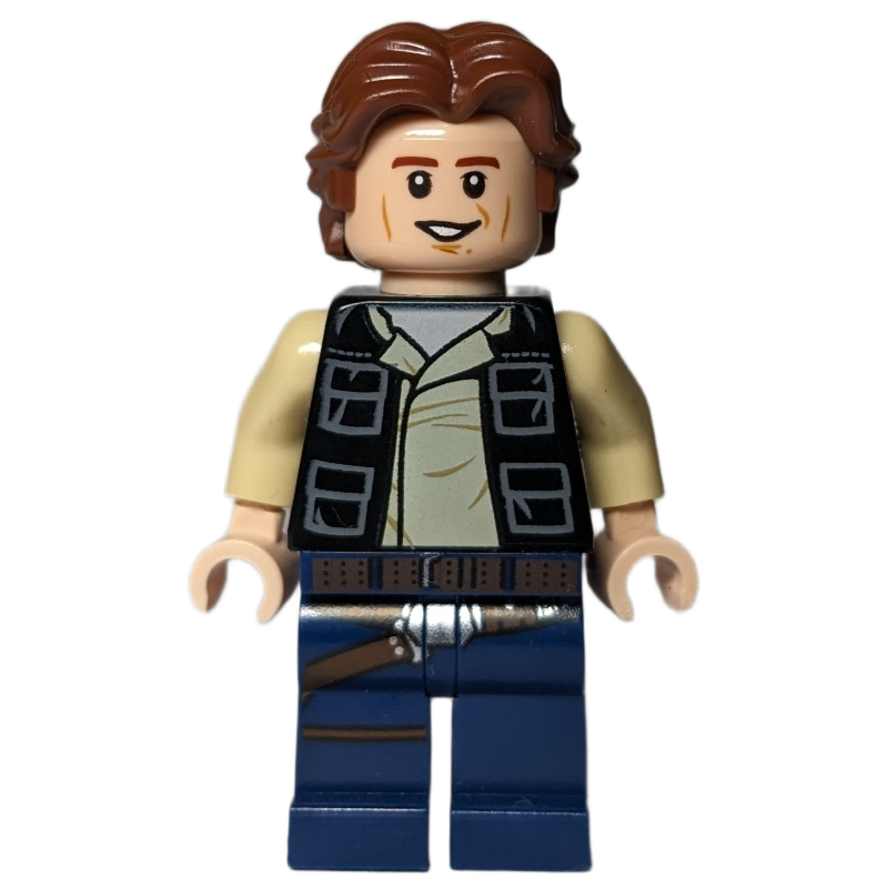 LEGO Han Solo, Black Vest, Dark Blue Legs, Ruffled Hair (fig-002527)