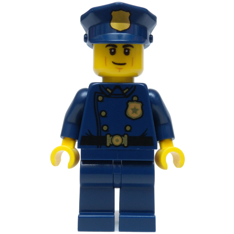 LEGO Policeman, Dark Blue Suit with Large Lapels and Gold Buttons, Police Hat (fig-002628)