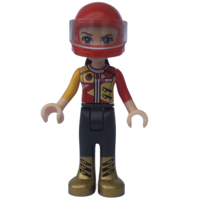 LEGO Vicky - Red/Yellow/Black Racing Suit, Red Helmet (fig-002643)