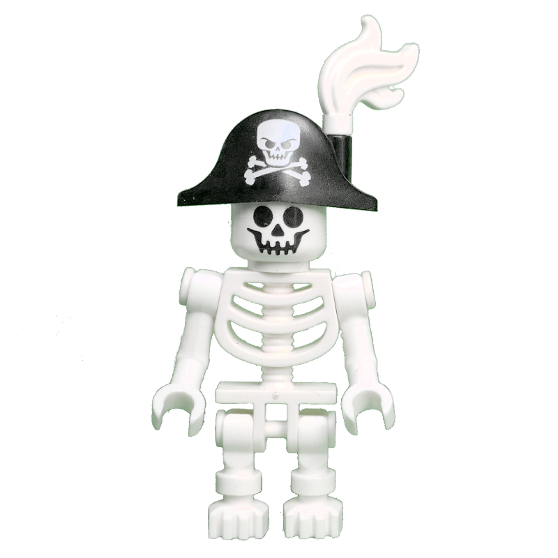 LEGO Skeleton, Standard Face, Bicorne Hat with Skull and Crossbones and White Plume (fig-002661)