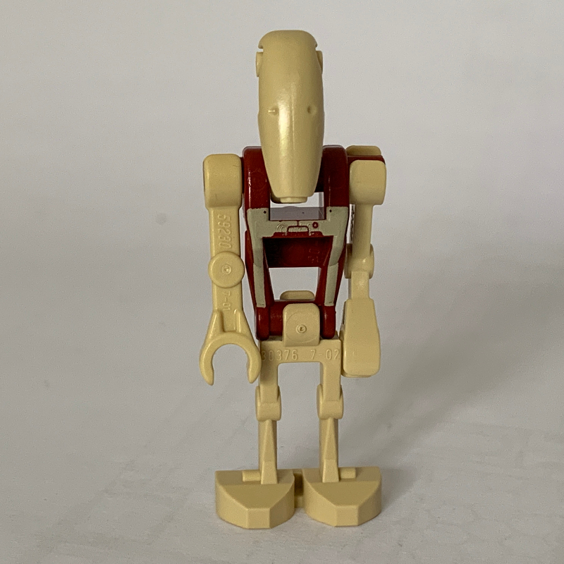 LEGO Battle Droid Security, Dark Red Torso with Tan Print and Three Red Dots, One Bent Arm, One Straight Arm (fig-003704)