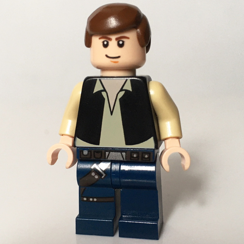 LEGO Han Solo, Black Vest, Dark Blue Legs, Smooth Hair, No Cheek Lines (fig-003759)