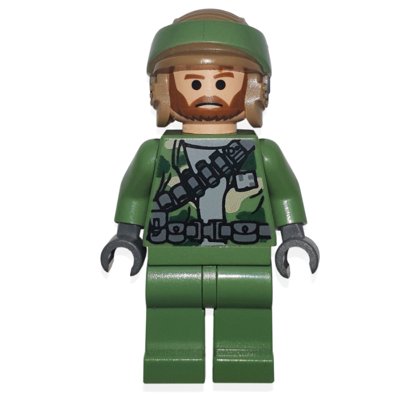 LEGO Rebel Trooper in Endor Uniform, Sand Green Legs, Brown Beard, Neck Bracket (fig-003819)
