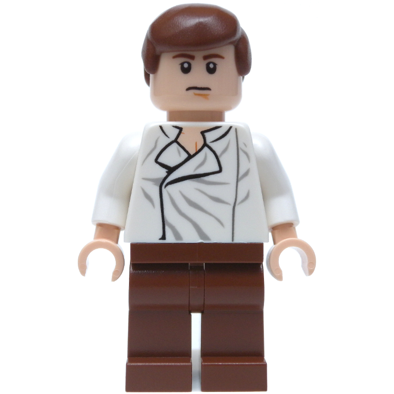 LEGO Han Solo, White Shirt, Reddish Brown Legs, Dual Sided Head Closed Mouth / Closed Eyes (fig-003931)