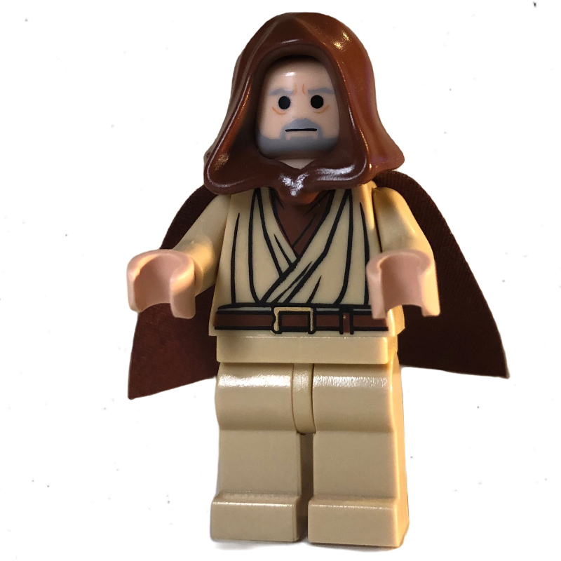 LEGO Obi-Wan Kenobi, Old, Tan Robes, Reddish Brown Hood and Cape, Black Eyes (fig-003957)