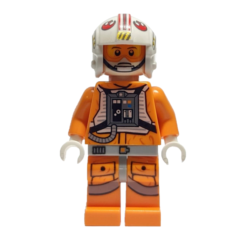 LEGO Luke Skywalker, Orange Rebel Pilot Outfit, Light Bluish Gray Hips, White Hands,  Visor on One Side of Head (fig-003980)
