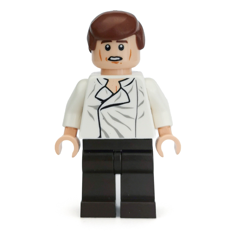 LEGO Han Solo, White Shirt, Dark Brown Legs, Dual Sided Head Open Mouth / Closed Eyes, Smooth Hair (fig-004183)