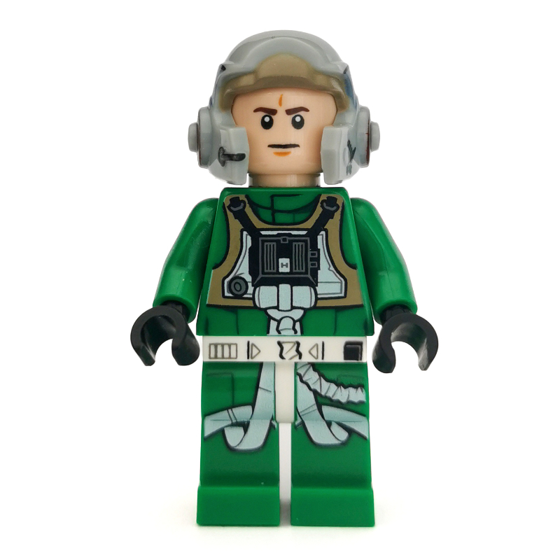LEGO Rebel Pilot A-wing, Green Uniform, White Pupils (fig-004247)