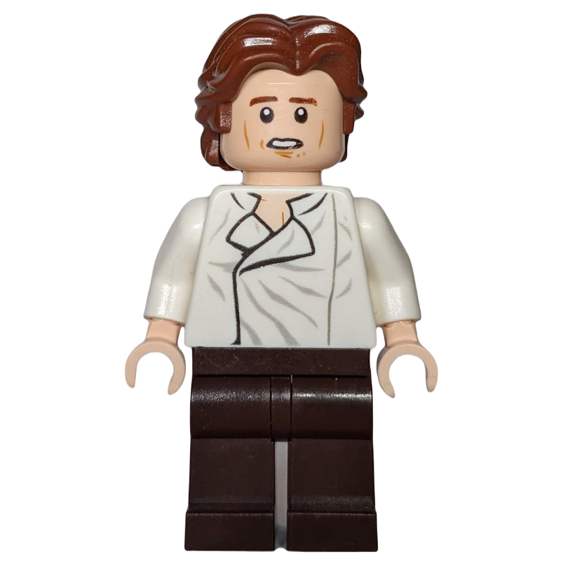 LEGO Han Solo, White Shirt, Dark Brown Legs, Dual Sided Head Open Mouth / Closed Eyes with Closed Mouth, Ruffled Hair (fig-004252)