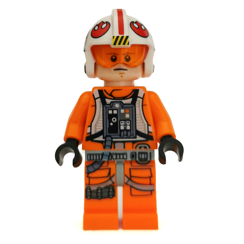 LEGO Luke Skywalker, Orange Rebel Pilot Outfit, Light Bluish Gray Hips, Black Hands, Helmet with Visor (fig-004319)