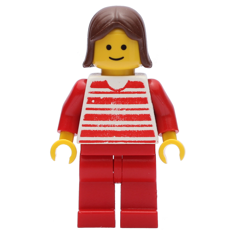LEGO Woman - Red/White Striped Shirt, Red Arms, Red Legs (3626b Head) (fig-004386)