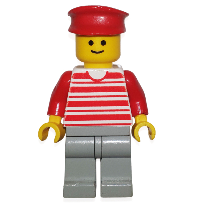 LEGO Man - Red/White Striped Shirt, Red Arms, Light Grey Legs, Red Hat (fig-004395)