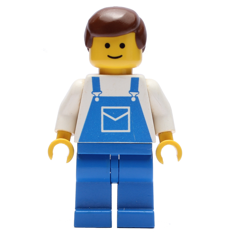 LEGO White Torso, Blue Overalls, Brown Hair (3626b Head) (fig-004397)