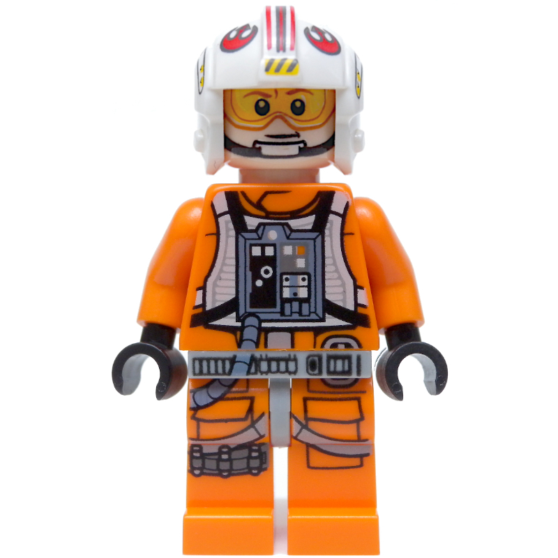 LEGO Luke Skywalker, Orange Rebel Pilot Outfit, Light Bluish Gray Hips, Black Hands, Printed Visor (fig-004412)