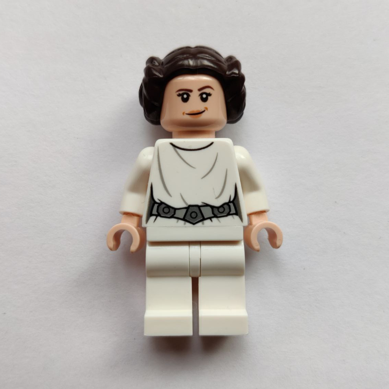LEGO Princess Leia, White Robe, Dark Brown Hair, Decorative Belt, Dual Sided Head Open Mouth / Smile (fig-004417)