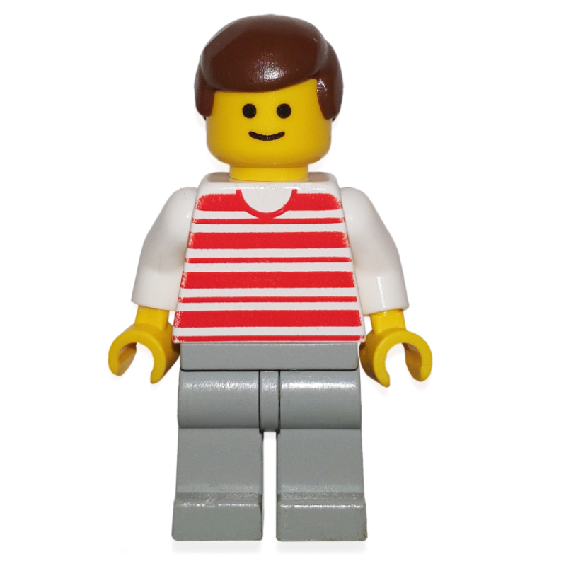 LEGO Man - Red/White Striped Shirt, White Arms, Light gray Legs (fig-004462)