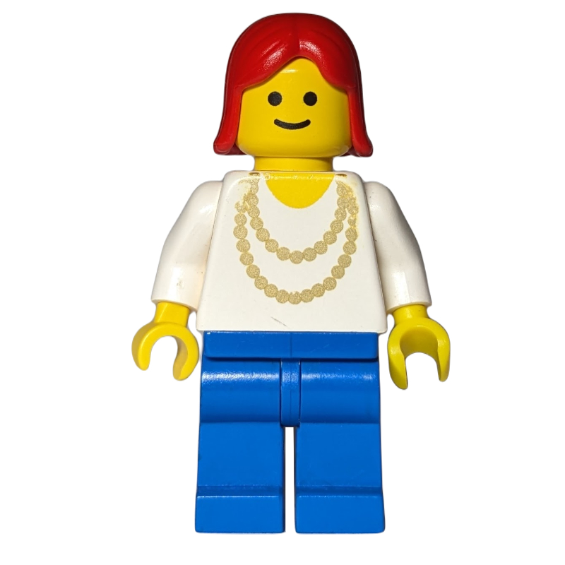 LEGO Woman - Gold Necklace, White Torso, Blue Legs, Red Hair (fig-004465)