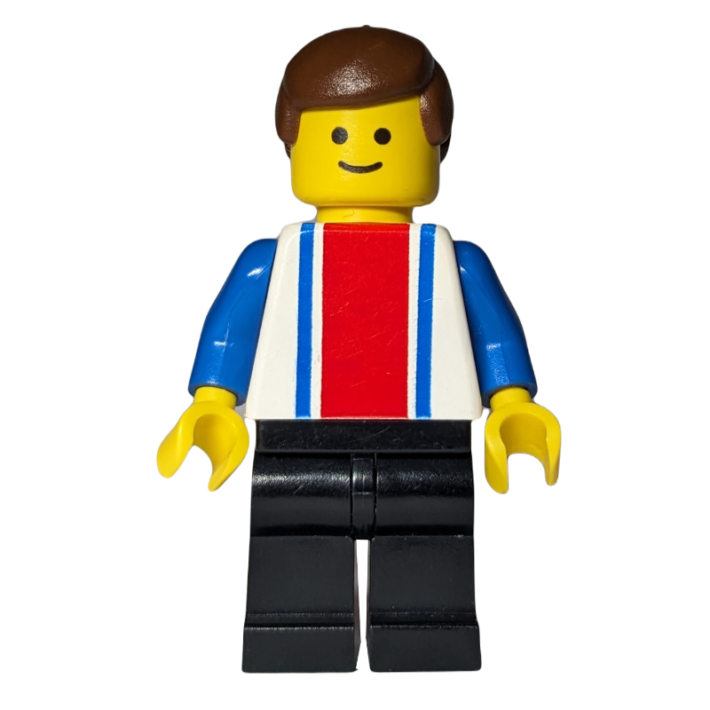 LEGO Man - White Torso with Blue/Red Stripes, Black Legs (fig-004468)