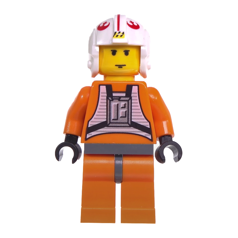 LEGO Luke Skywalker, Orange Rebel Pilot Outfit, Yellow Skin, Dark Bluish Gray Hips (3626c Head) (fig-004481)