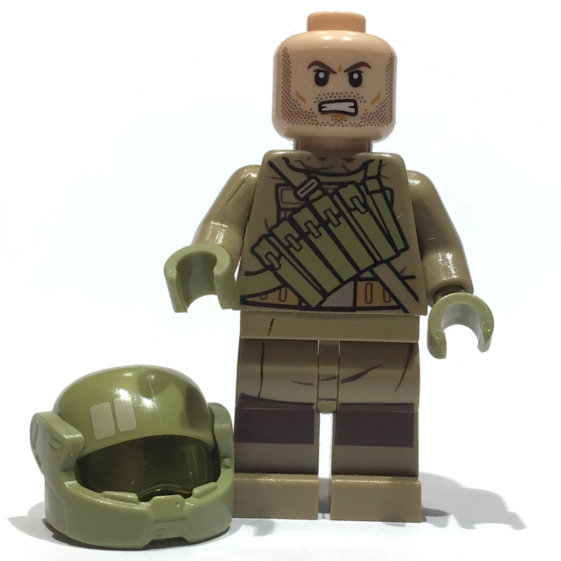 LEGO Resistance Soldier, Olive Green Helmet, Dark Tan Hoodie with Ammo Pouch (fig-004521)