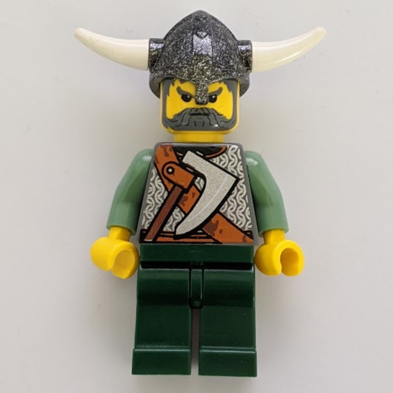LEGO Viking Warrior - Armour, Battle Axe on Torso, Sand Green Arms, Dark Green Legs, Gray Hair (fig-004678)