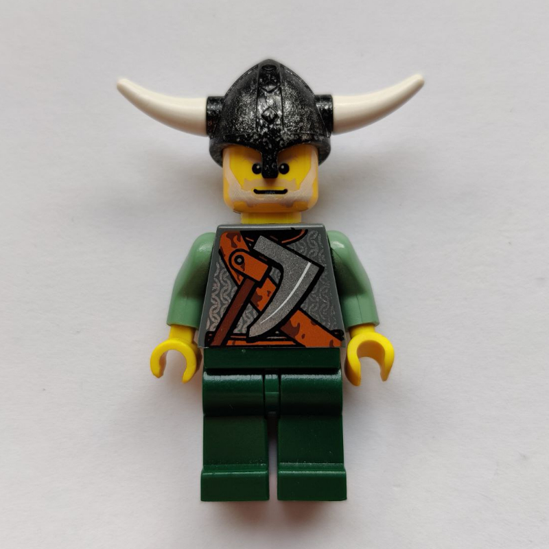 LEGO Viking Warrior - Armour, Battle Axe on Torso, Sand Green Arms, Dark Green Legs, Light Gray Hair (fig-004684)