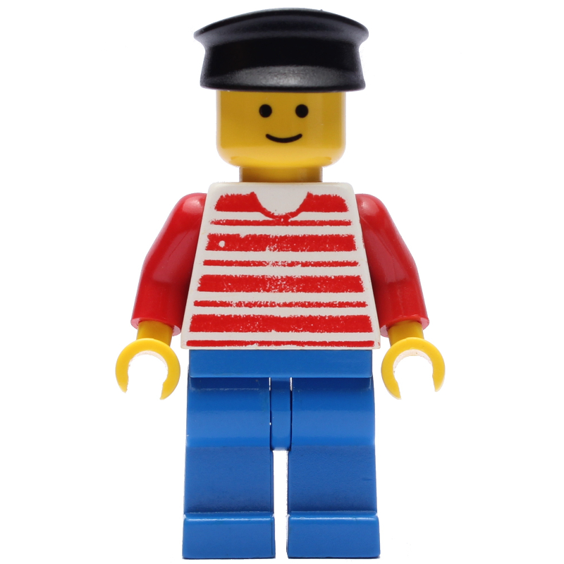 LEGO Man - Red/White Striped Shirt, Red Arms, Blue Legs, Black Hat (fig-004688)