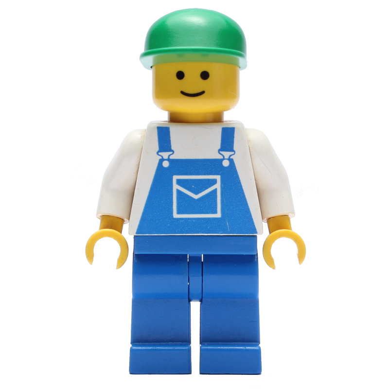 LEGO Man - White Torso, Blue Overall, Green Cap (fig-004693)