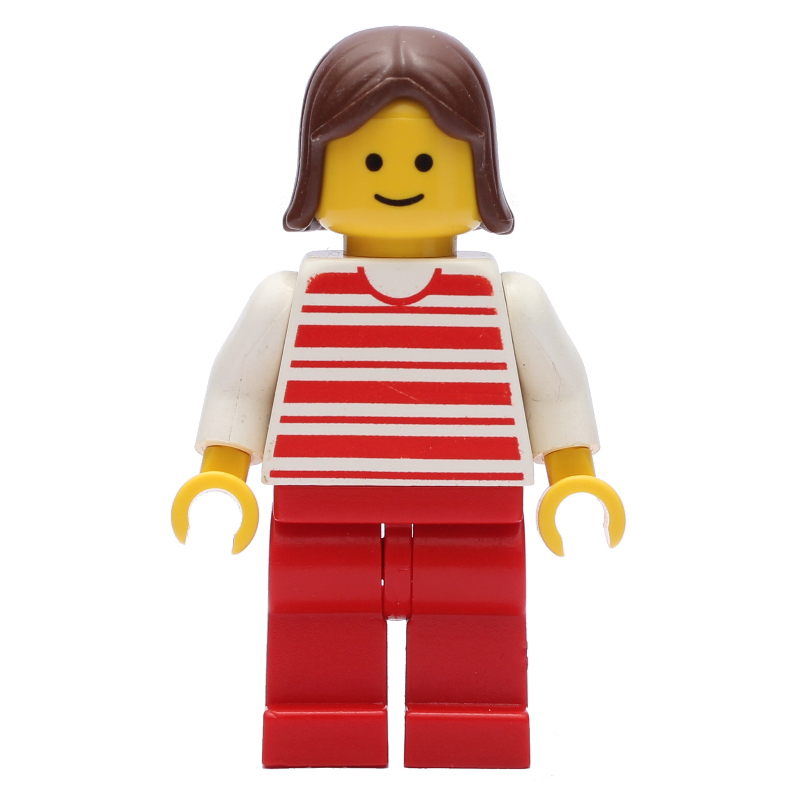 LEGO Woman - Red/White Striped Shirt, White Arms, Red Legs (3626b Head) (fig-004700)
