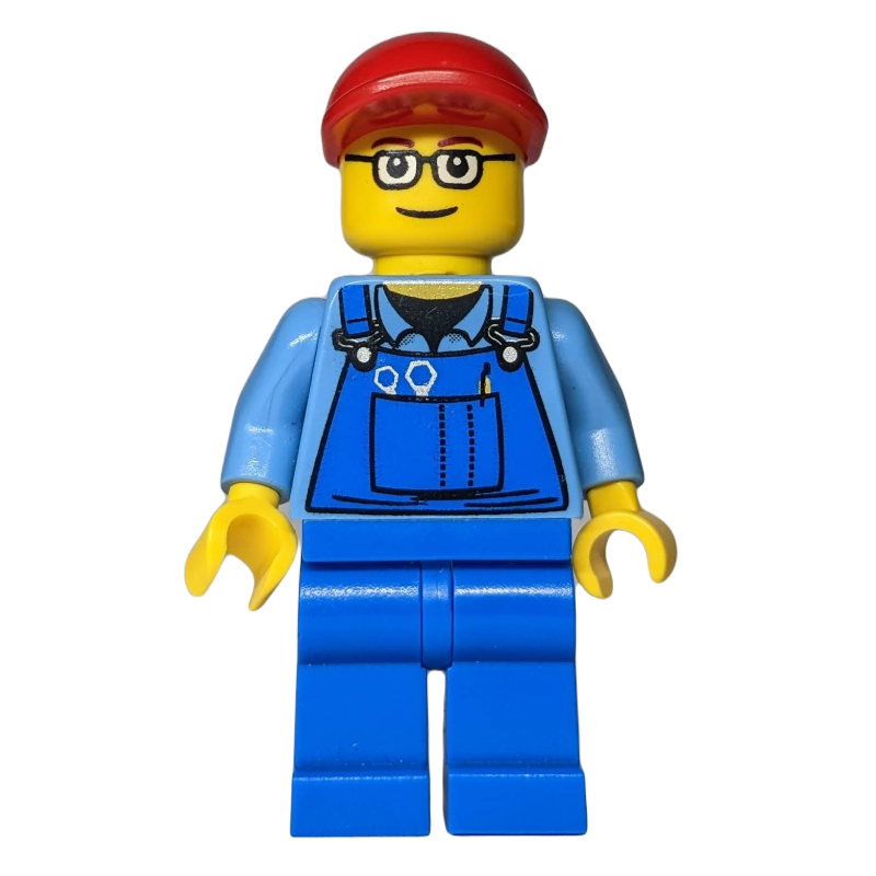 LEGO Worker - Medium Blue Torso, Blue Overall, Glasses (fig-004742)