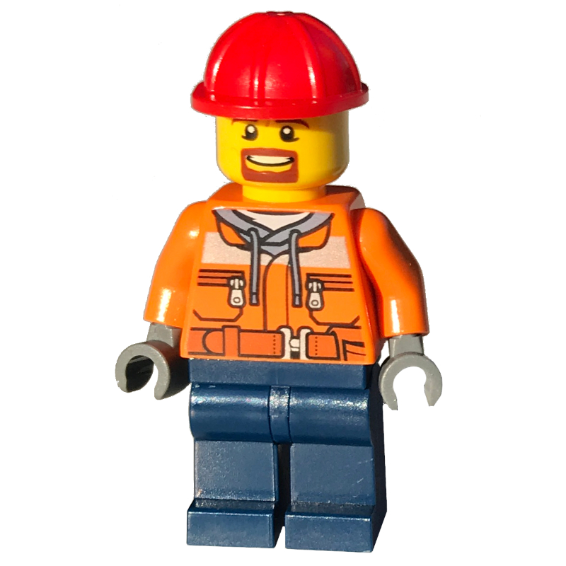 LEGO Forklift Driver - Orange Vest, Dark Blue Legs, Red Helmet (fig-004743)