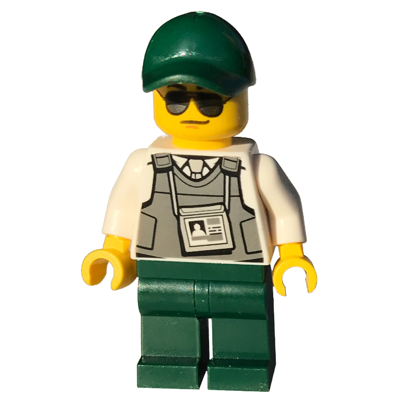 LEGO Security Officer - Bullet-Proof Vest, Dark Green Legs, Cap (fig-004745)