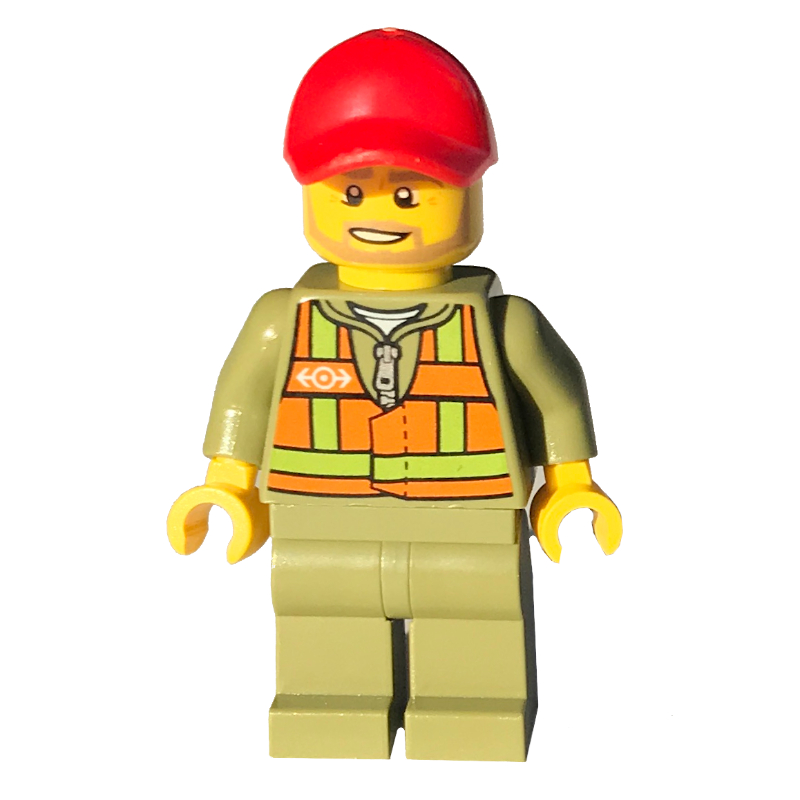 LEGO Train Driver - Orange Vest, Olive Green Legs, Red Cap (fig-004746)