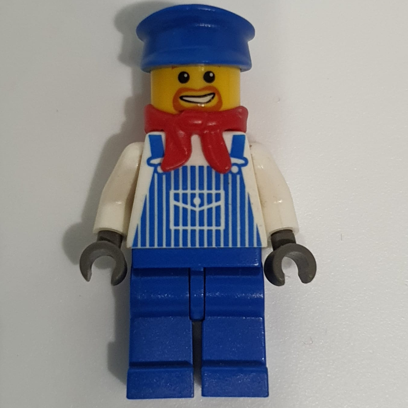 LEGO Train Machinist - White Torso, Blue Striped Overall, Blue Hat (fig-004749)