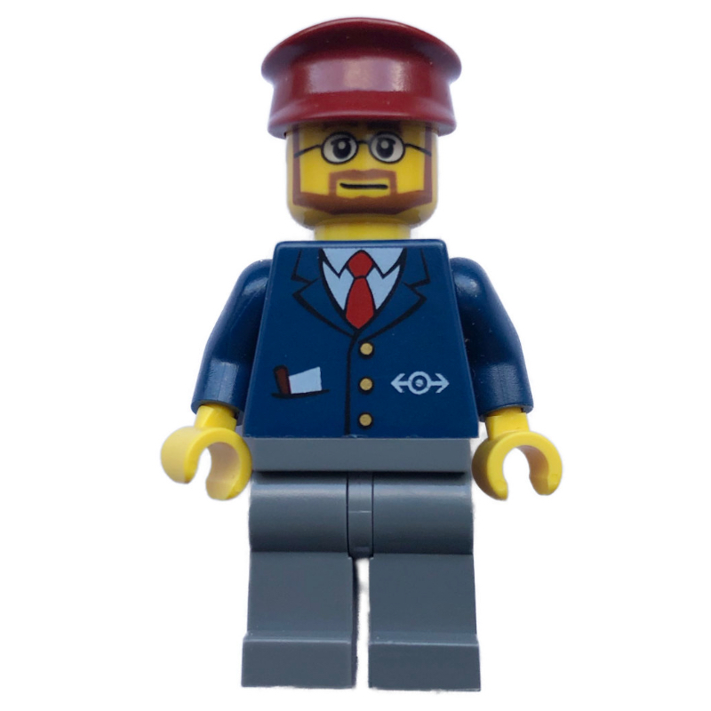 LEGO Conductor - Dark Blue Jacket, Dark Bluish Grey Legs, Dark Red Hat (fig-004768)