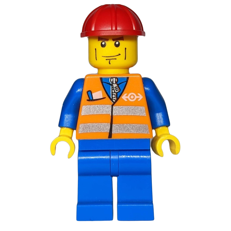 LEGO Worker - Orange Safety Vest, Blue Legs, Red Helmet (fig-004771)