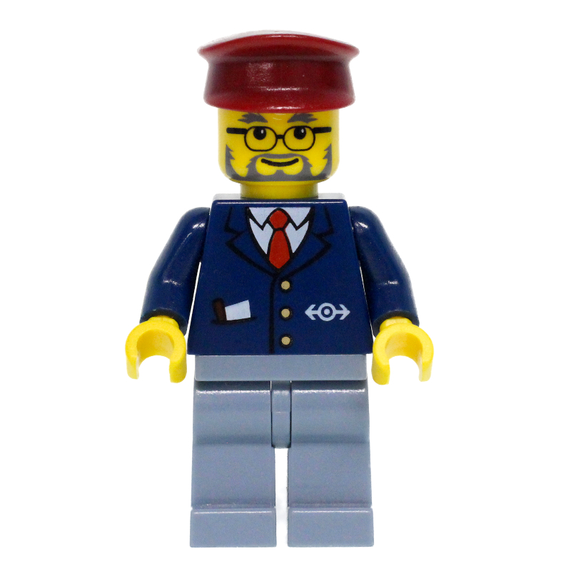 LEGO Conductor - Dark Blue Jacket, Sand Blue Legs, Dark Red Hat (fig-004774)