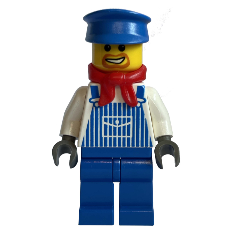 LEGO Train Machinist - White Torso, Blue Overall, Blue Hat, Red Scarf (fig-004780)