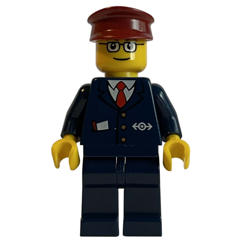 LEGO Train Conductor - Dark Blue Jacket, Dark Blue Legs, Dark Red Hat, Glasses (3626b head) (fig-004783)