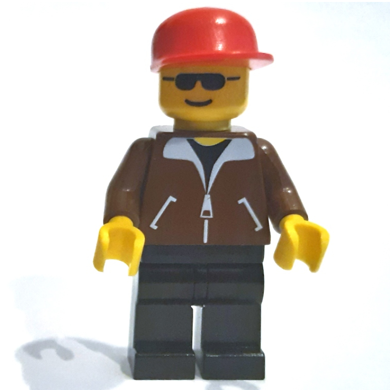 LEGO Man - Brown Jacket, Black Legs, Red Cap (fig-004792)