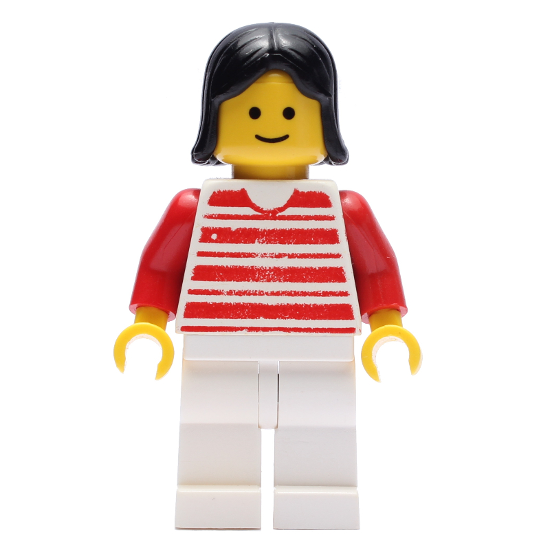 LEGO Woman - Red/White Striped Shirt, Red Arms, White Legs (3626b Head) (fig-004801)